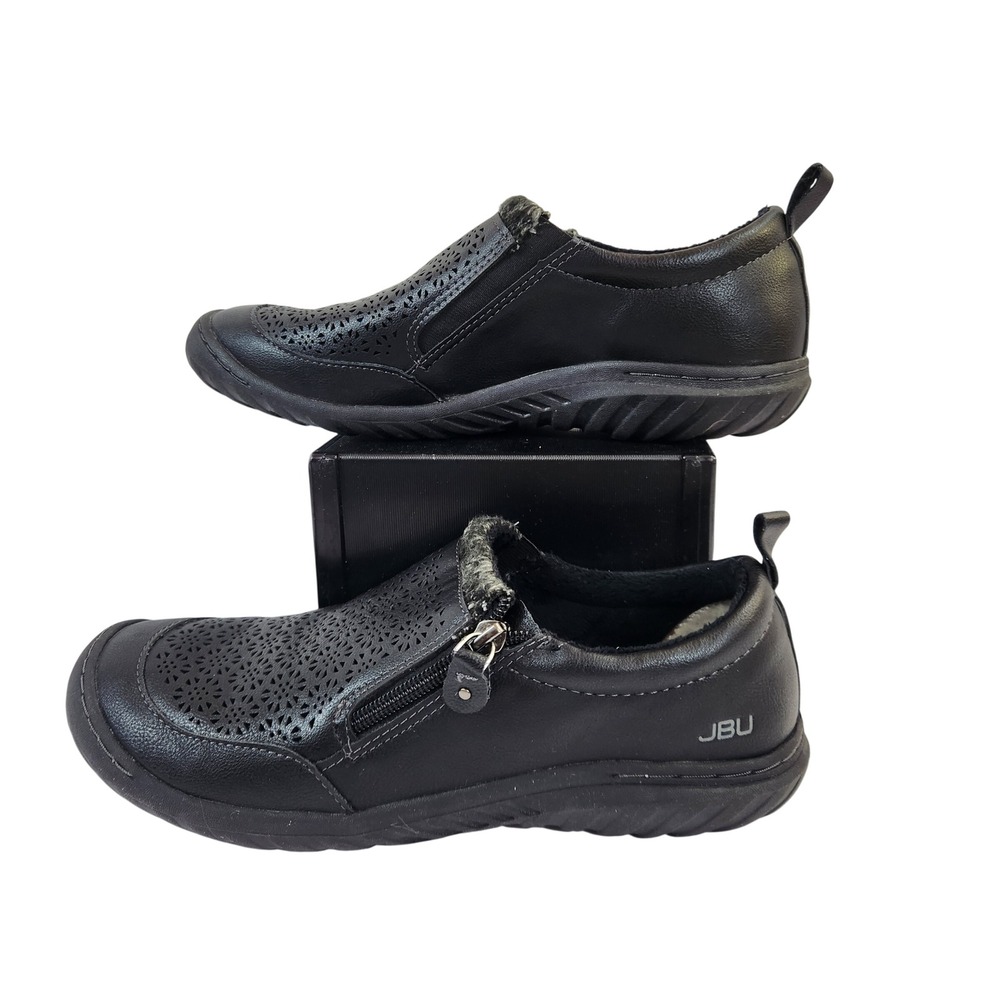 JBU Amber Black Faux Fur Lined Zip Up Perforated Comfort Loafers Womens Size 9M